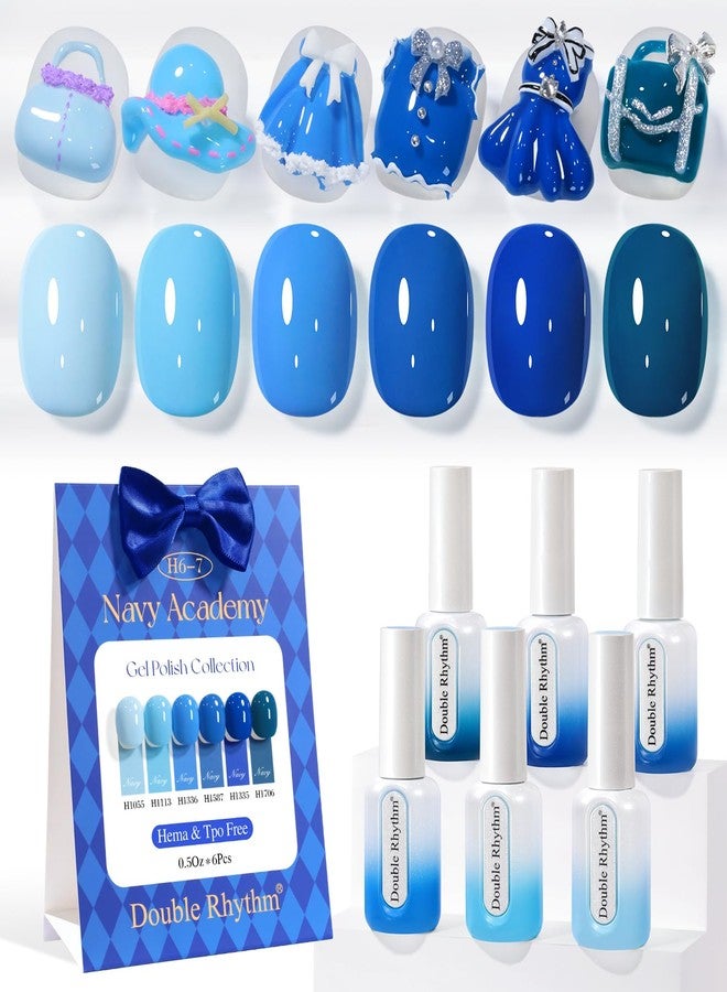 Double Rhythm 6 Pcs Hema Free Gel Polish Set 0.50 OZ Same Color Same Bottle Soak Off Neutral Natural Milky Gel Polish Kit Nail Art Manicure Salon DIY at Home (Pastel Blue Navy-H6-7) - Image 1
